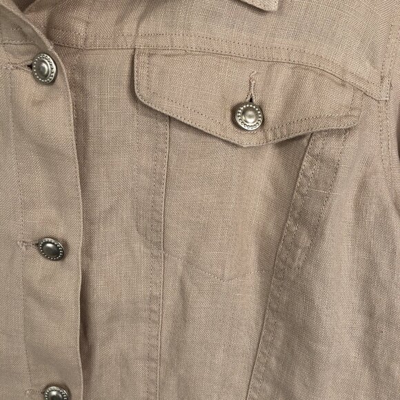 Bleu Jeans Jacket Womens Extra Large Tan 100% Linen Trucker Airy Beach Boho - Picture 14 of 16